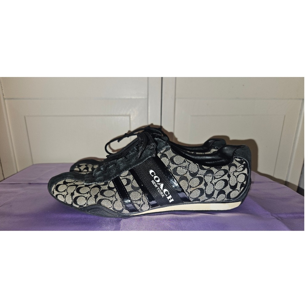 Coach Signature Remonna Monogram Black Suede Patent Leather Low Top Sneakers 7B - Picture 2 of 11